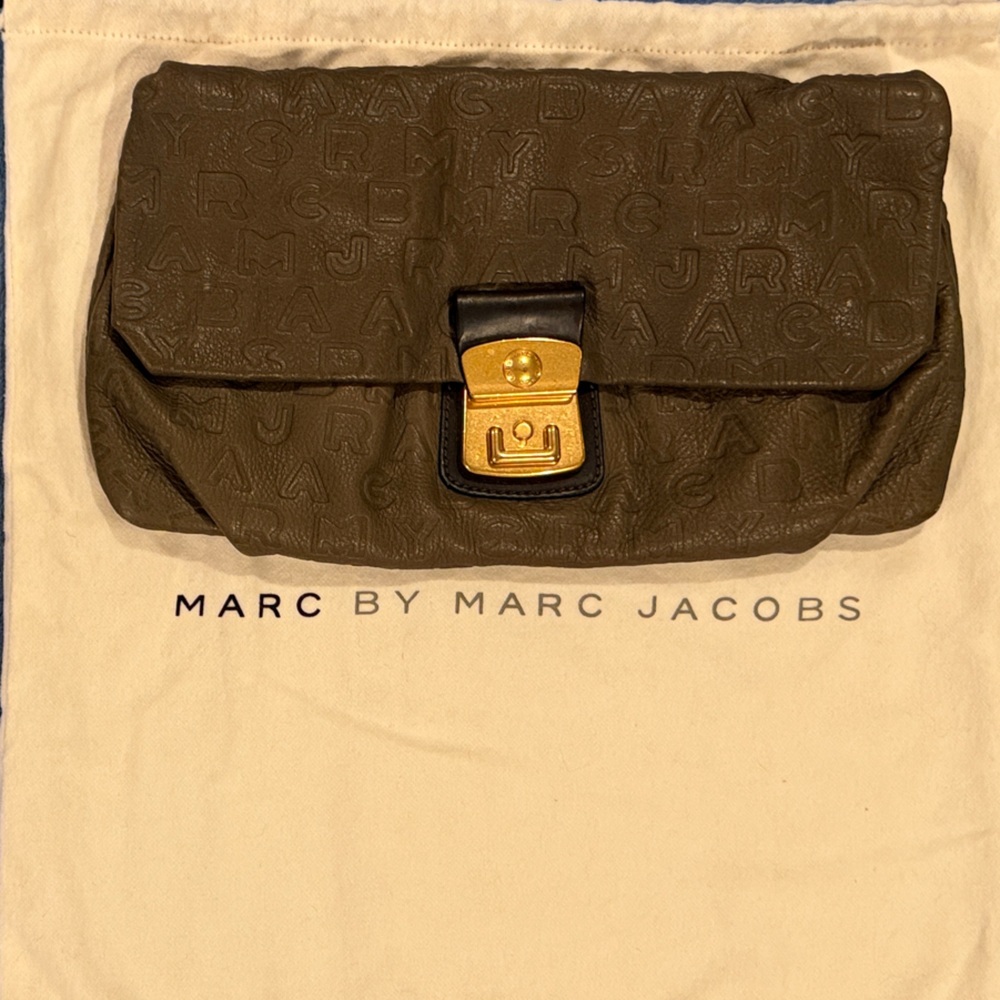 Marc Jacobs Dark Green Clutch with Gold Clasp